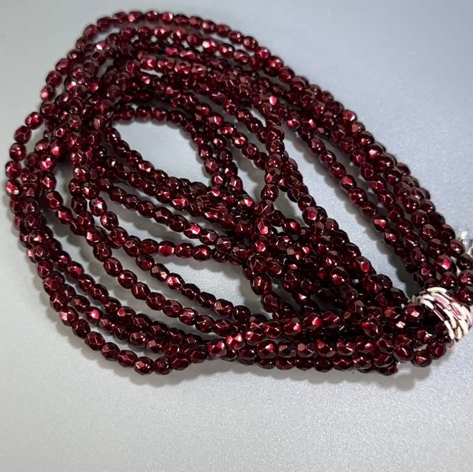 Burgundy Silk Carmen Pearl Czech Fire Polished Round Faceted Glass Beads 4mm 120pcs J604