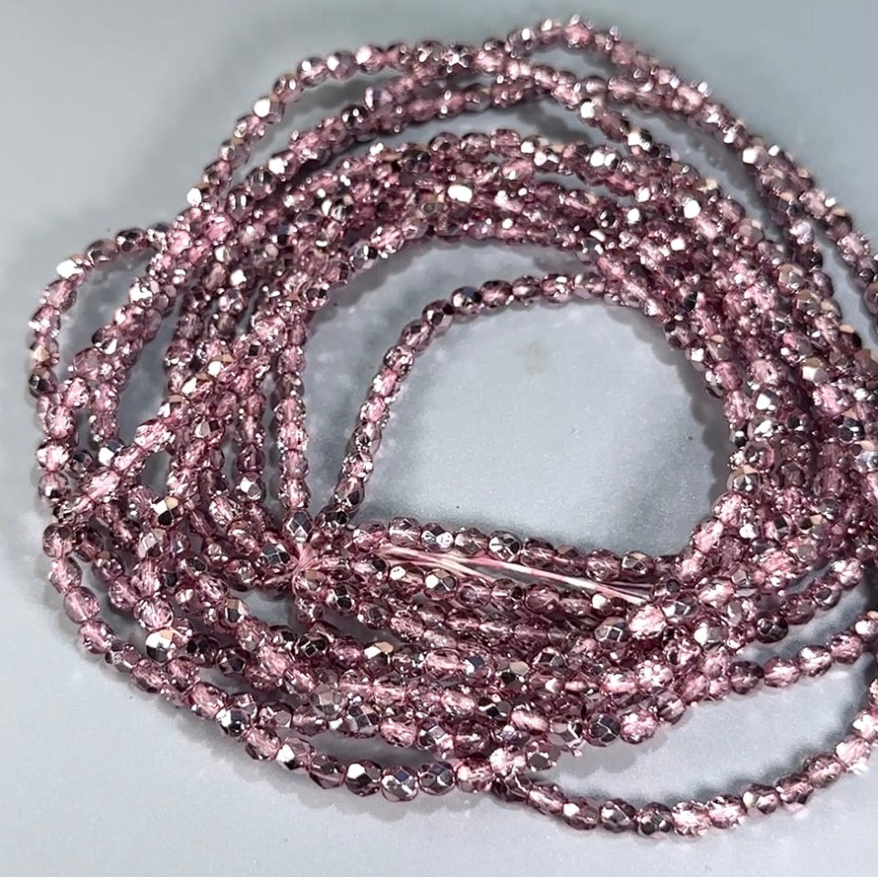Flamingo Silver Metallic Pearl Czech Fire Polished Round Faceted Glass Beads 4mm 120pcs J605