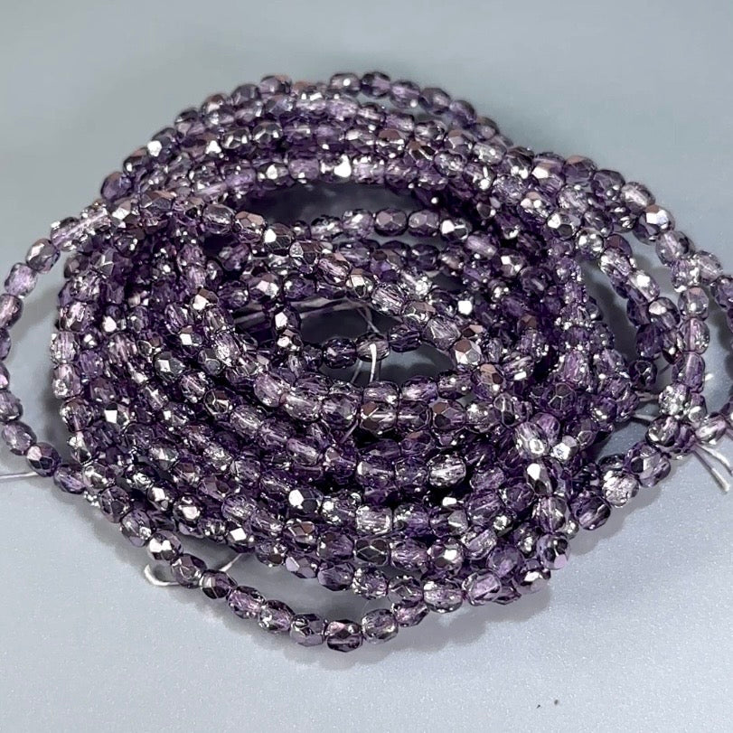 Violet Silver Metallic Pearl Czech Fire Polished Round Faceted Glass Beads 4mm 120pcs J607