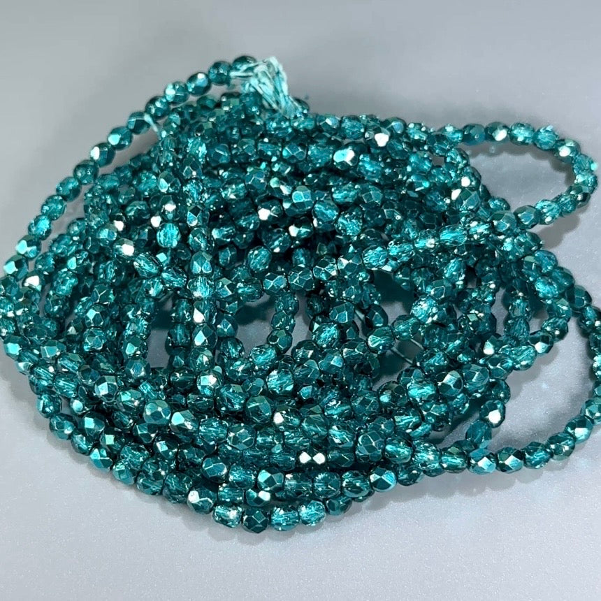 Marine Silver Metallic Pearl Czech Fire Polished Round Faceted Glass Beads 4mm 120pcs J608
