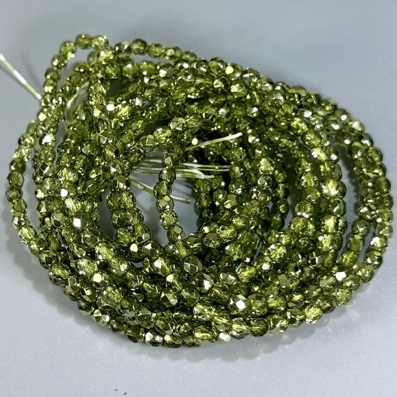 Avocado Silver Metallic Pearl Czech Fire Polished Round Faceted Glass Beads 4mm 120pcs J609