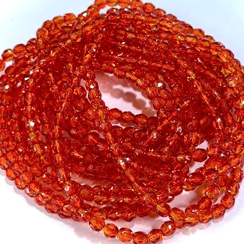 Crystal Arizona Sun coated 2-tone Yellow and Orange Czech Fire Polished Round Faceted Glass FireOpal Beads