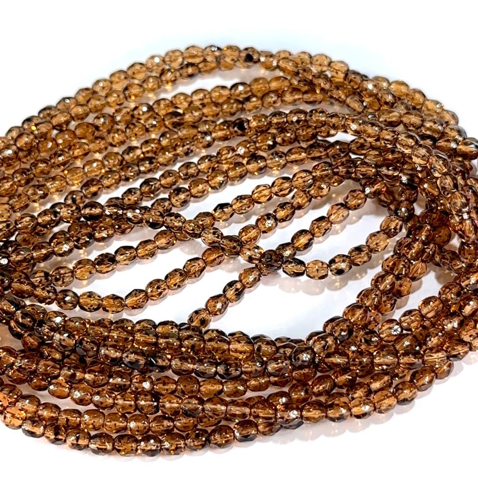 Brown Stone coated 2-tone Czech Fire Polished Round Faceted Glass Beads 4mm 120pcs J614