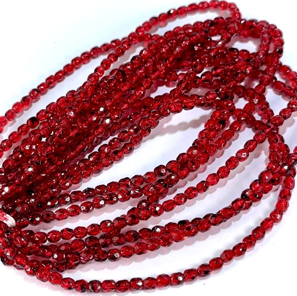 Red Stone coated 2-tone Czech Fire Polished Round Faceted Glass Beads 4mm 120pcs J615