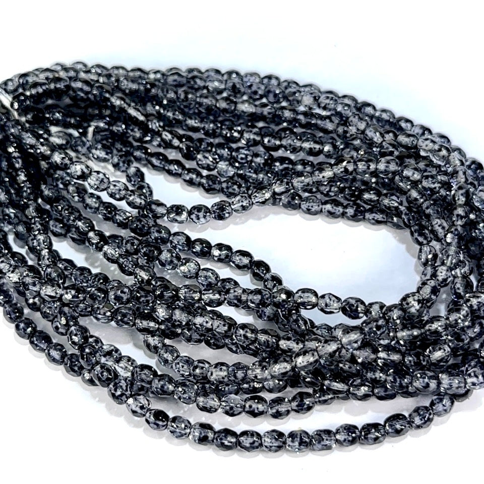 Grey Stone coated 2-tone Czech Fire Polished Round Faceted Glass Beads 4mm 120pcs J616