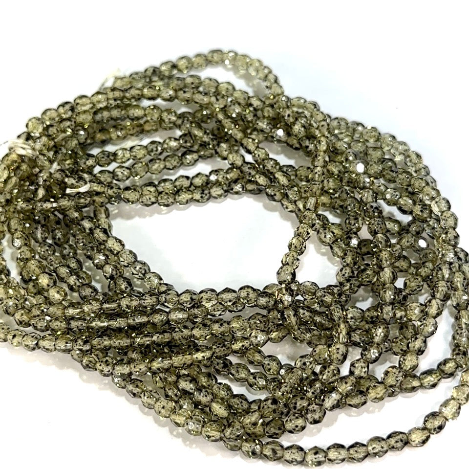 Light Olive Stone coated 2-tone Czech Fire Polished Round Faceted Glass Beads 4mm 120pcs J617