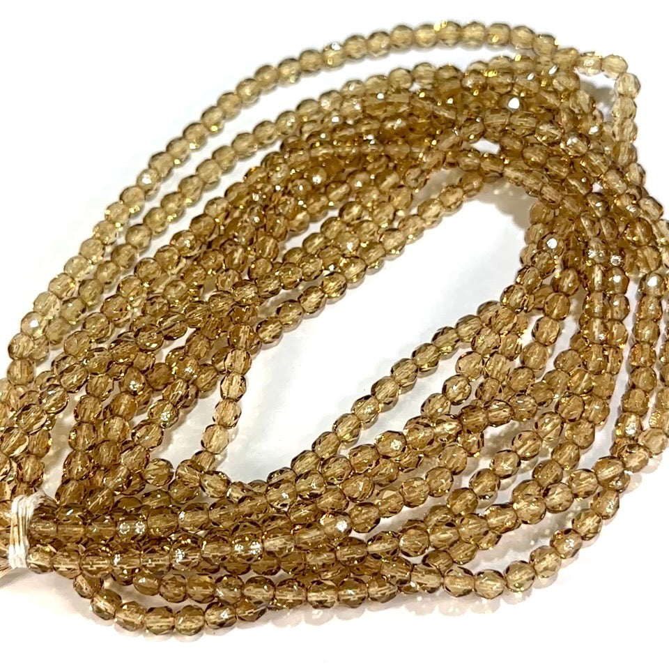 Light Brown coated Czech Fire Polished Round Faceted Glass Beads 4mm 120pcs J620