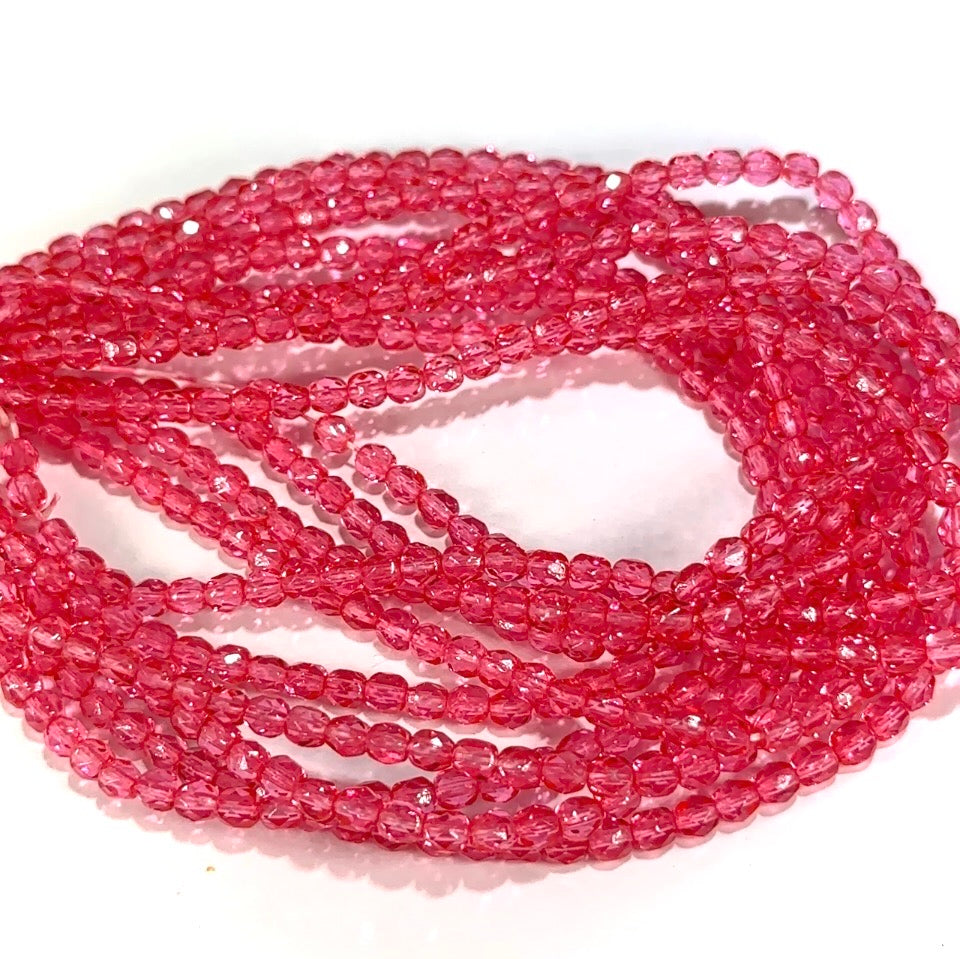 Rose Pink coated Czech Fire Polished Round Faceted Glass Beads 4mm 120pcs J621