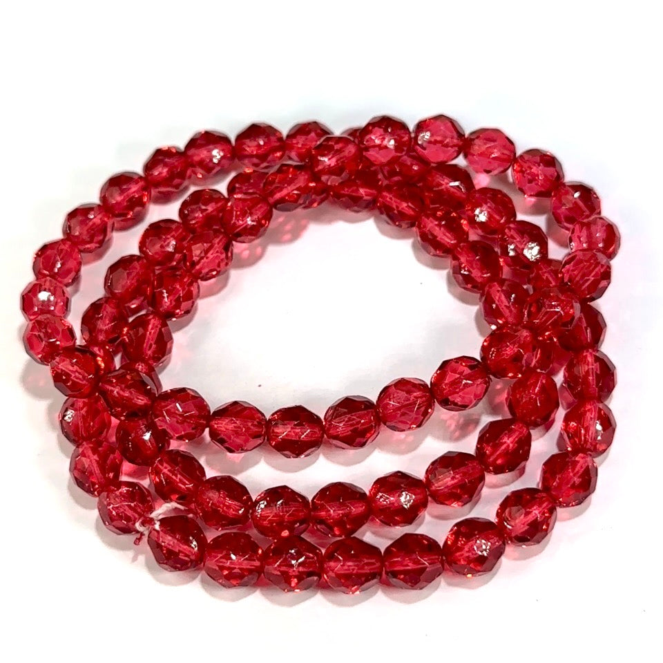 Hot Pink Coated Czech Fire Polished Round Faceted Glass Beads