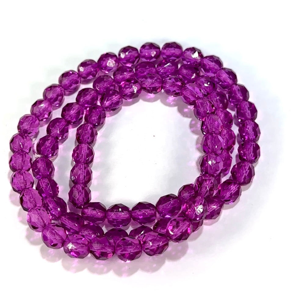 Orchid Purple Coated Czech Fire Polished Round Faceted Glass Beads