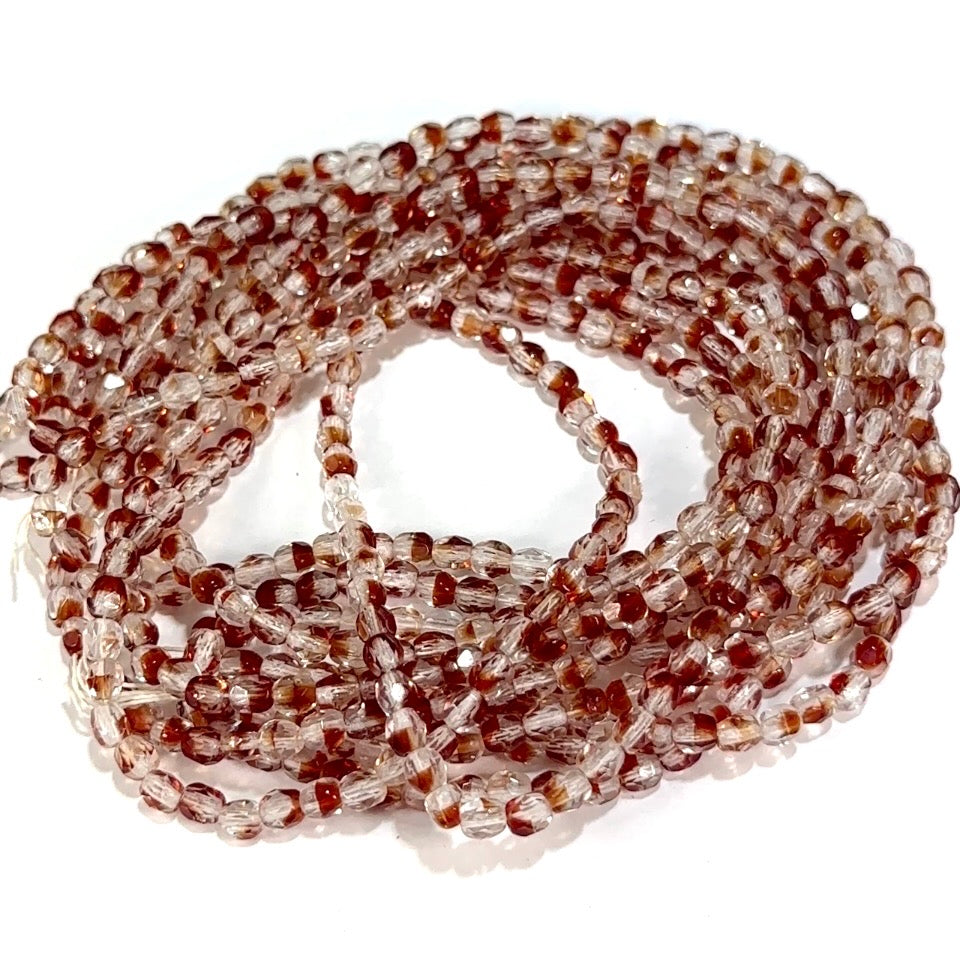 Clear and Garnet 2-tone Czech Fire Polished Round Faceted Glass Beads 4mm 600pcs J633