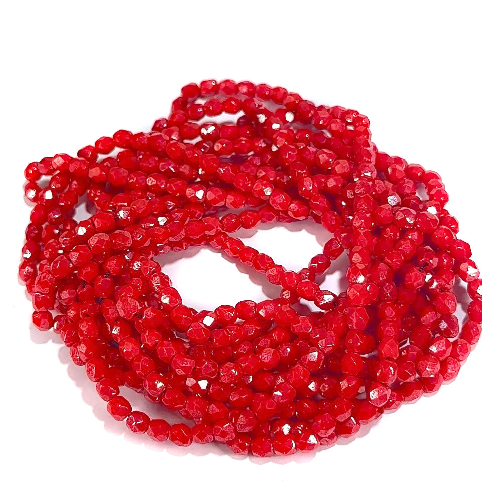 Coral Shimmer Czech Fire Polished Round Faceted Glass Beads 4mm 600pcs J656