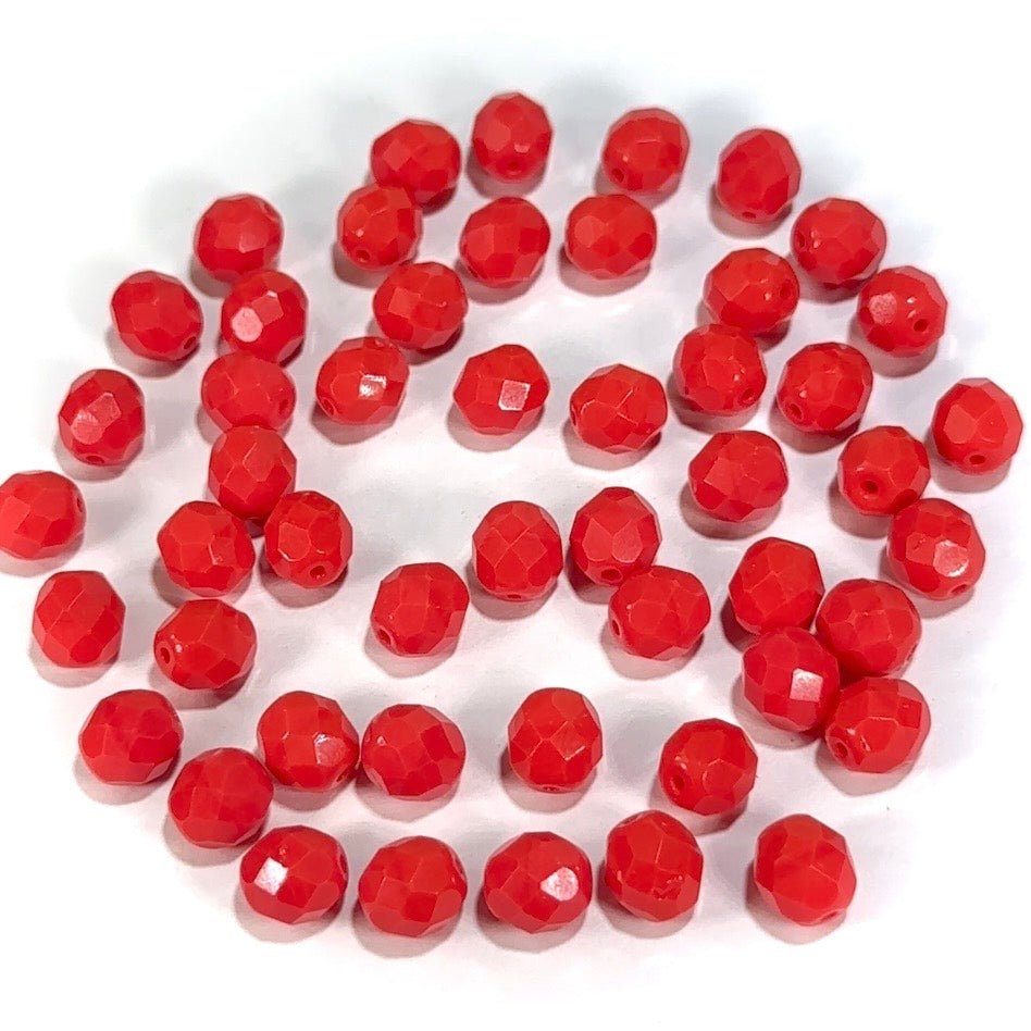 Coral Traditional Czech Fire Polished Round Faceted Glass Beads