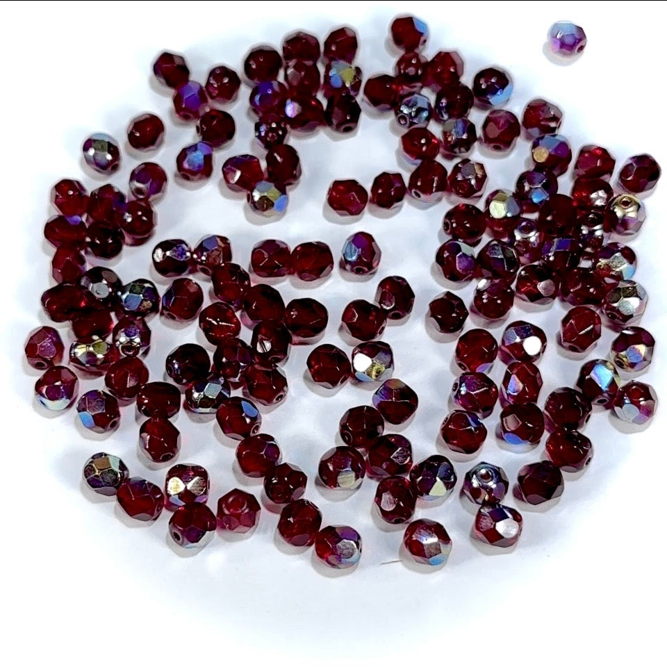 Garnet AB Czech Fire Polished Round Faceted Glass Beads 6mm 60pcs J683