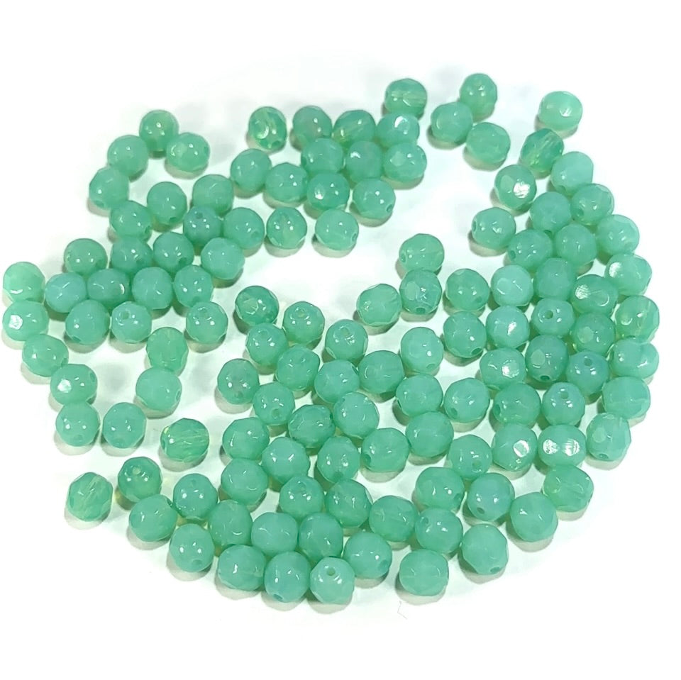 Caribbean Green Opal Czech Fire Polished Round Faceted Glass Beads 6mm 60pcs J685
