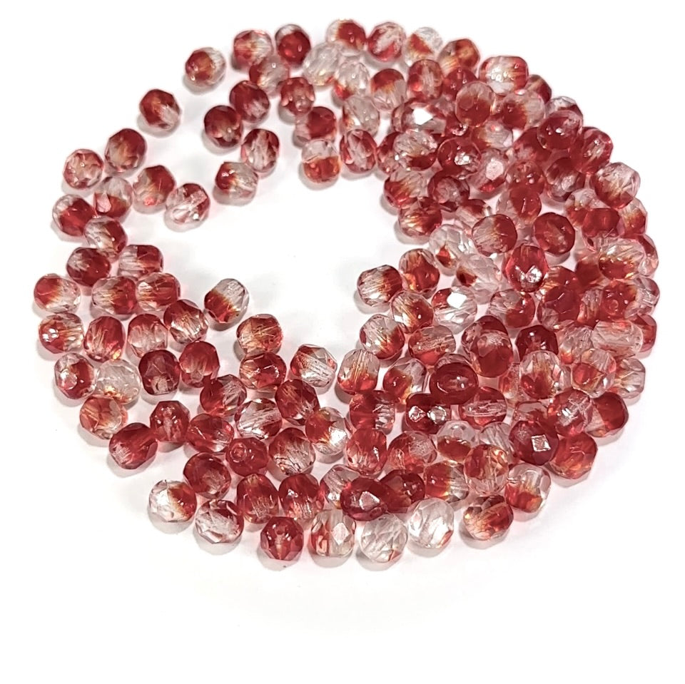 Crystal Ruby 2-tone Givre Czech Fire Polished Round Faceted Glass Beads 6mm 60pcs J686