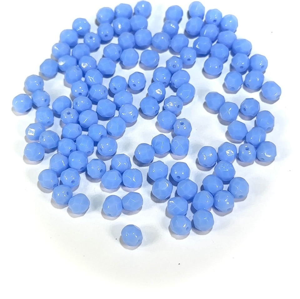 Baby Blue Opaque Czech Fire Polished Round Faceted Glass Beads 6mm 60pcs J687