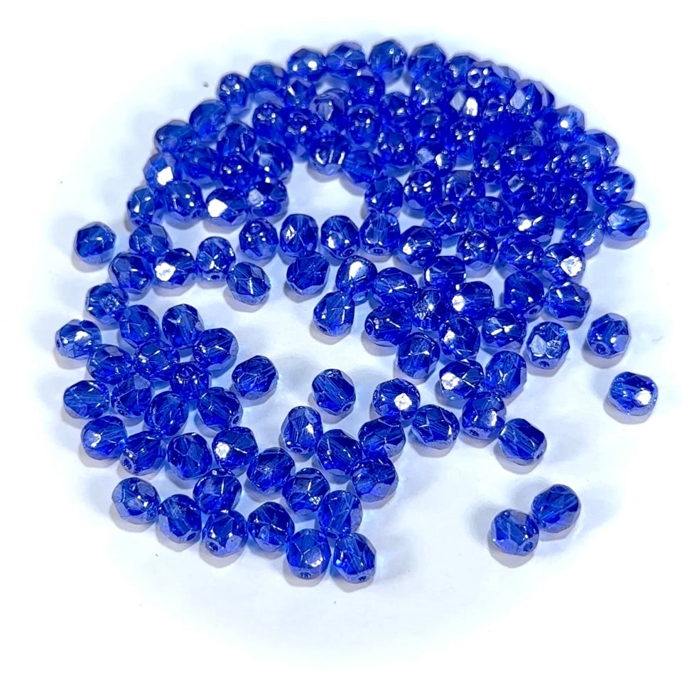 Sapphire Shimmer Czech Fire Polished Round Faceted Glass Beads 6mm 60pcs J689