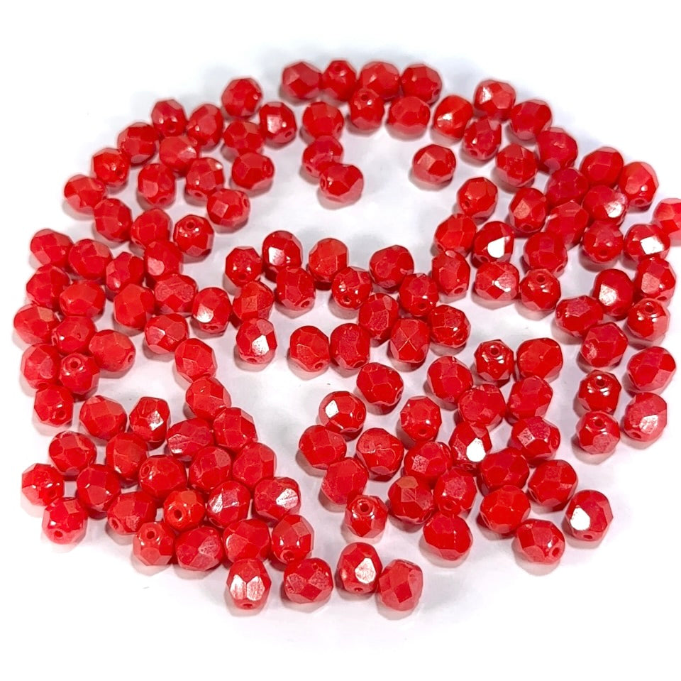 Coral Shimmer Czech Fire Polished Round Faceted Glass Beads 6mm 60pcs J690