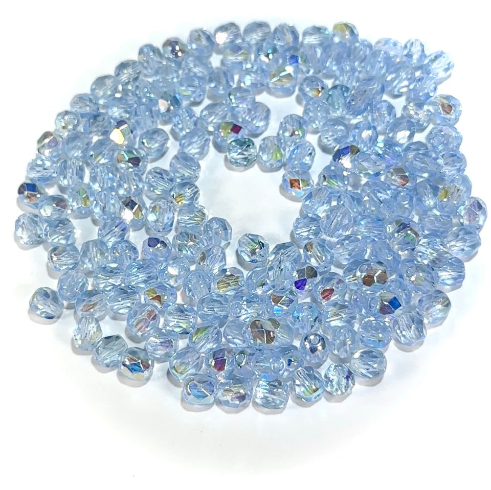 Extra Light Sapphire AB Czech Fire Polished Round Faceted Glass Beads 6mm 60pcs J691
