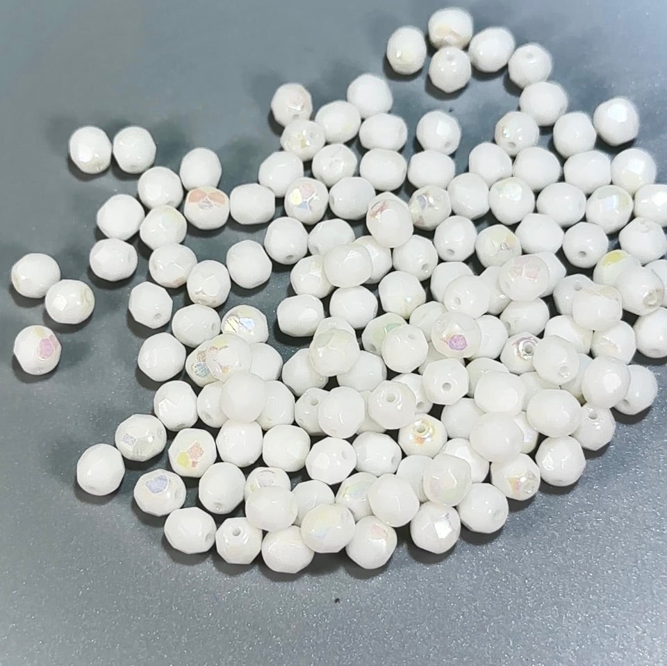 ChalkWhite AB Czech Fire Polished Round Faceted Glass Beads 6mm 60pcs J692