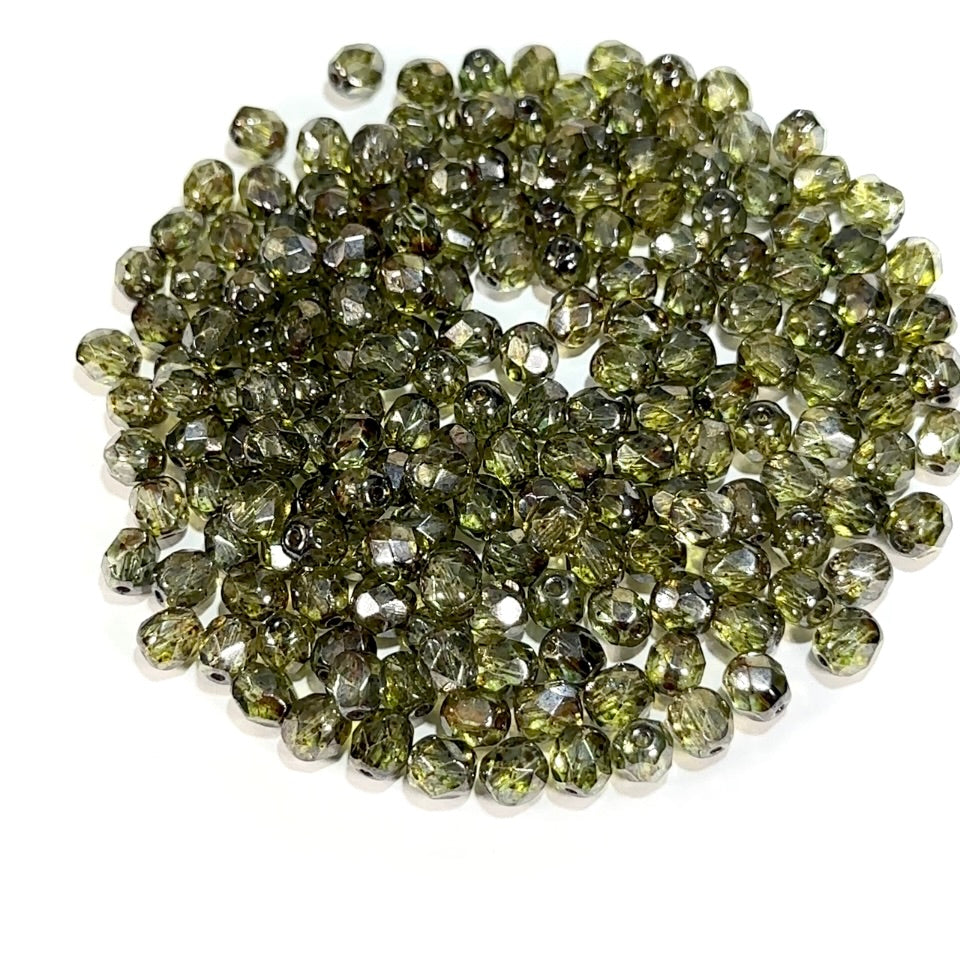 Crystal Hunter Green Lumi Czech Fire Polished Round Faceted Glass Beads 6mm 60pcs J693