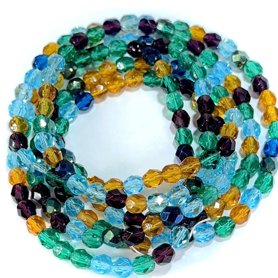 Peacock Mix Czech Fire Polished Round Faceted Glass Beads 6mm 200pcs J694