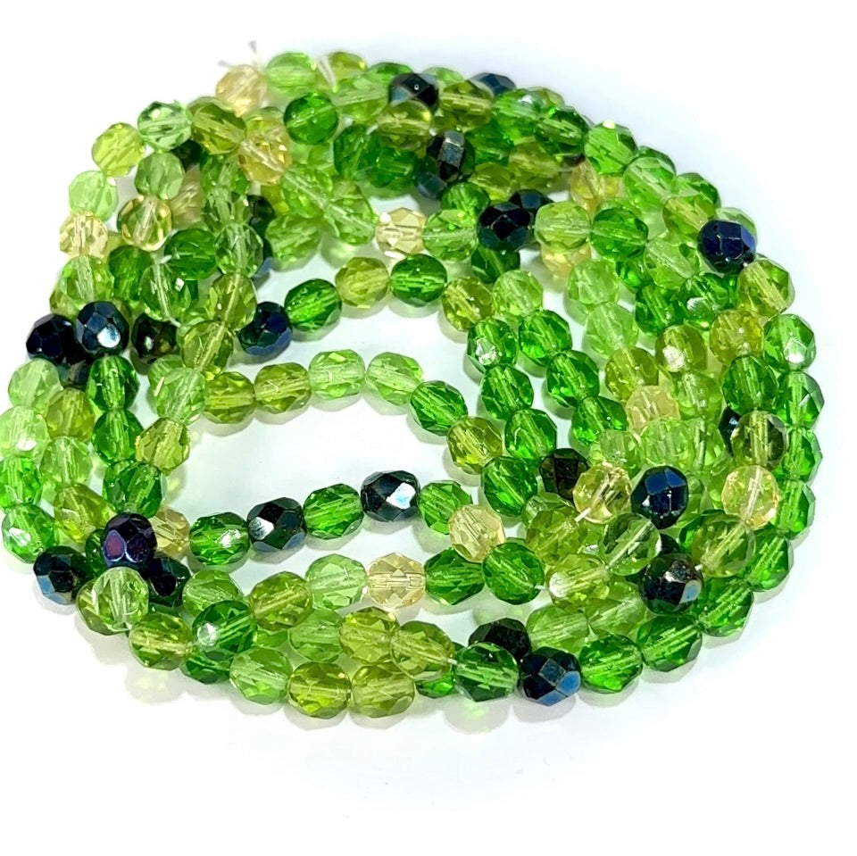 Simply Green Mix Czech Fire Polished Round Faceted Glass Beads 6mm 200pcs J697