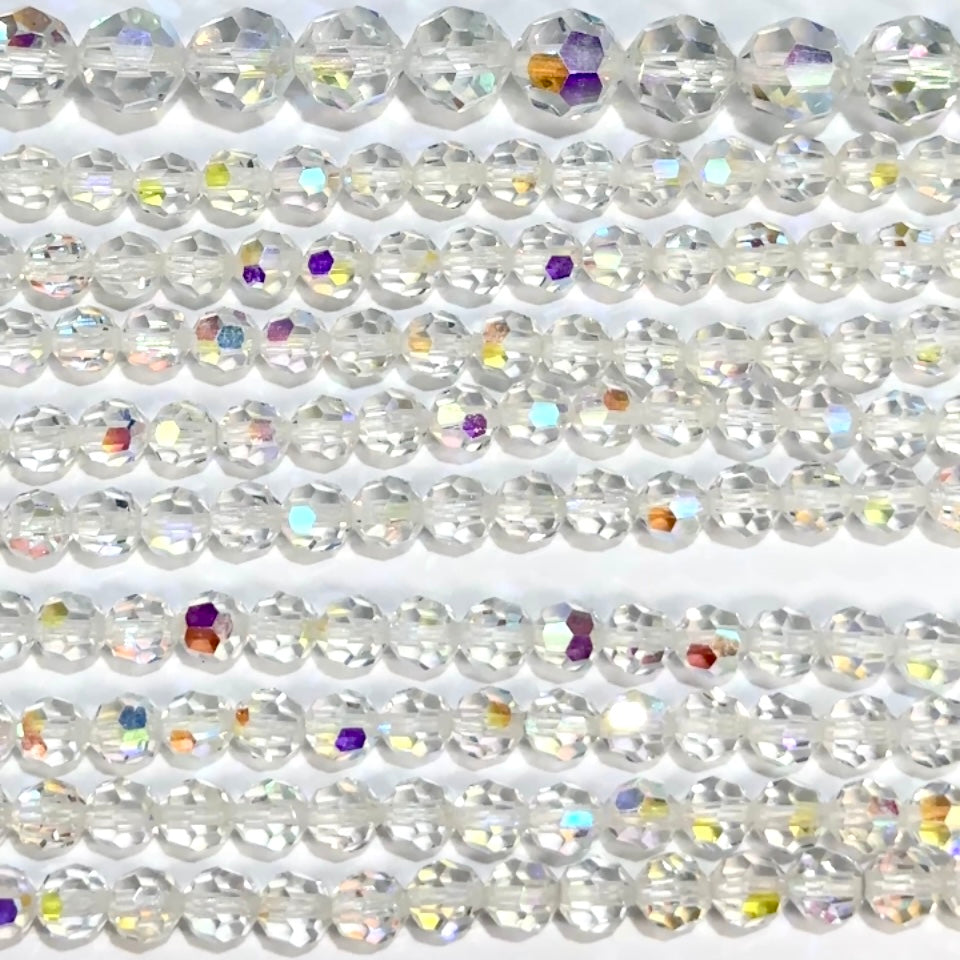 Crystal AB coated Vintage Czechoslovakian Machine Cut Round Crystal Beads 6mm 10mm 12mm
