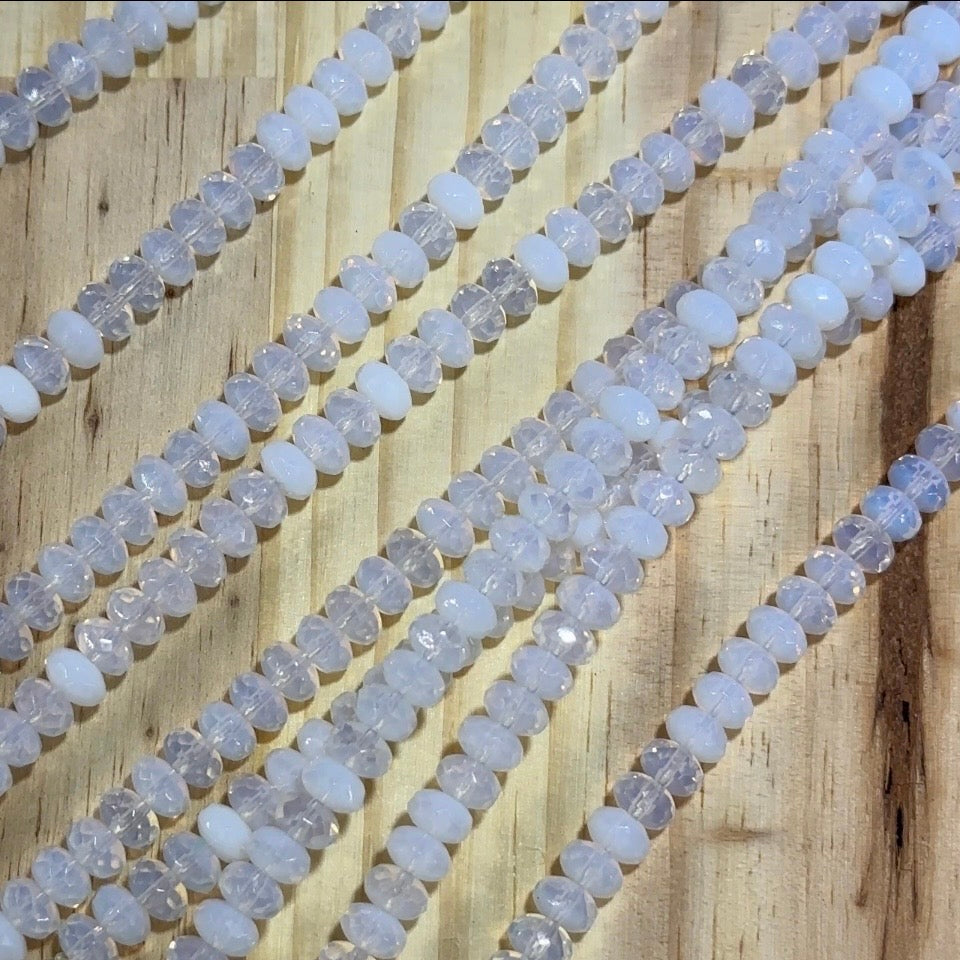 Czech Faceted Glass Doughnut Shaped Fire Polished Rondelle Spacer Beads 4x7mm White Opal milky tire/donut beads 42pcs J775