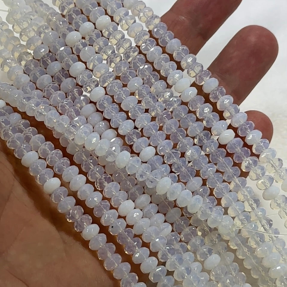 Czech Faceted Glass Doughnut Shaped Fire Polished Rondelle Spacer Beads 4x7mm White Opal milky tire/donut beads 42pcs J775