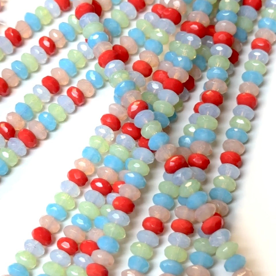 Czech Faceted Glass Doughnut Shaped Fire Polished Rondelle Spacer Beads 4x7mm Opal Mix tire/donut beads 42pcs J776