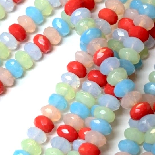 Czech Faceted Glass Doughnut Shaped Fire Polished Rondelle Spacer Beads 4x7mm Opal Mix tire/donut beads 42pcs J776
