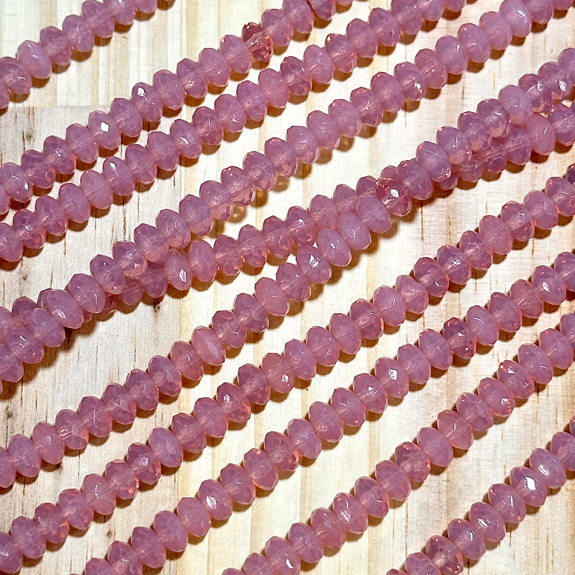 Czech Faceted Glass Doughnut Shaped Fire Polished Rondelle Spacer Beads 4x7mm Rose Opal tire/donut beads 42pcs J778