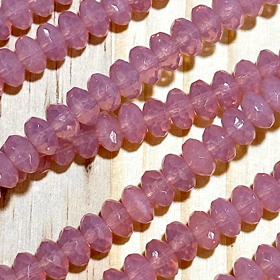 Czech Faceted Glass Doughnut Shaped Fire Polished Rondelle Spacer Beads 4x7mm Rose Opal tire/donut beads 42pcs J778