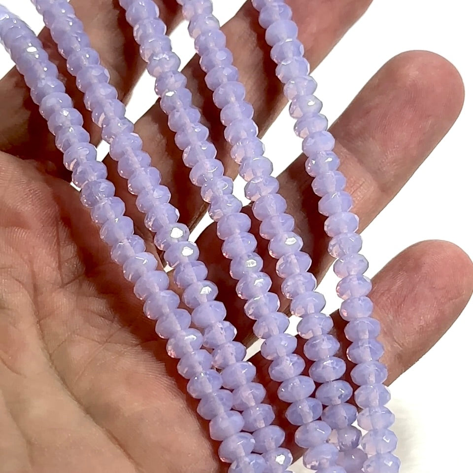 Czech Faceted Glass Doughnut Shaped Fire Polished Rondelle Spacer Beads 4x7mm Violet Light Purple Opal tire/donut beads 42pcs J779