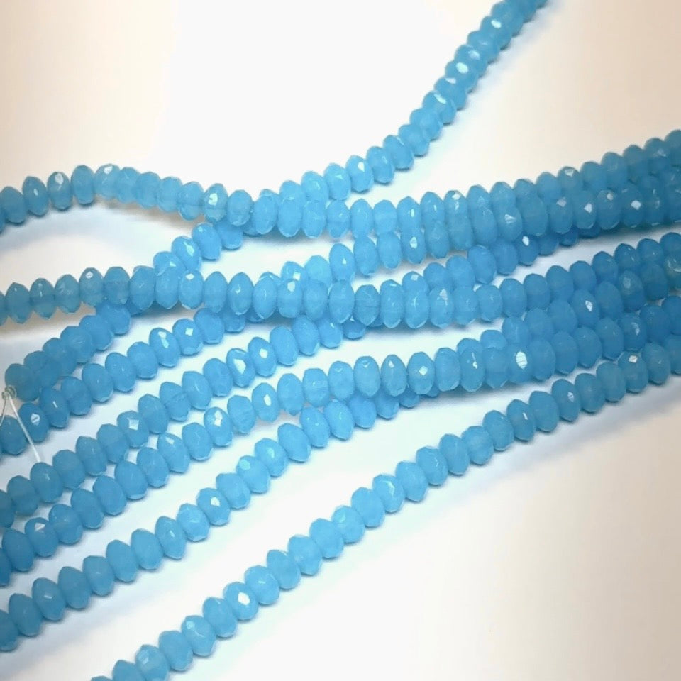 Czech Faceted Glass Doughnut Shaped Fire Polished Rondelle Spacer Beads 4x7mm Aqua Blue Opal tire/donut beads 42pcs J780