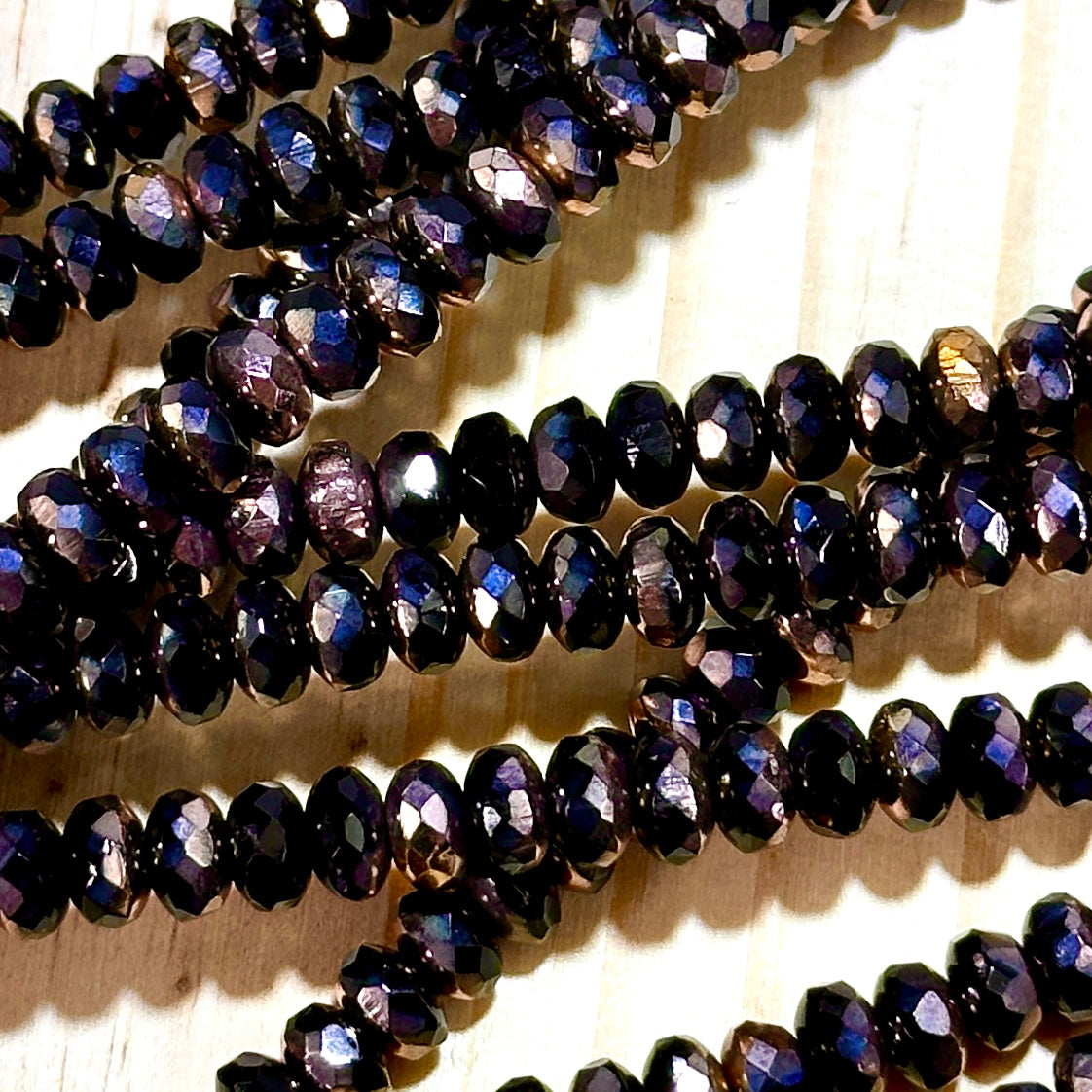 Czech Faceted Glass Doughnut Shaped Fire Polished Rondelle Spacer Beads 4x7mm Jet Copper tire/donut beads 42pcs J782