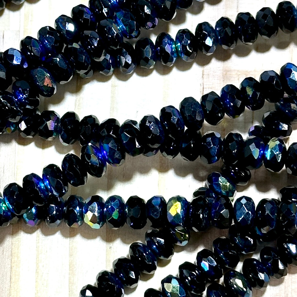 Czech Faceted Glass Doughnut Shaped Fire Polished Rondelle Spacer Beads 4x7mm Jet AB tire/donut beads 42pcs J783