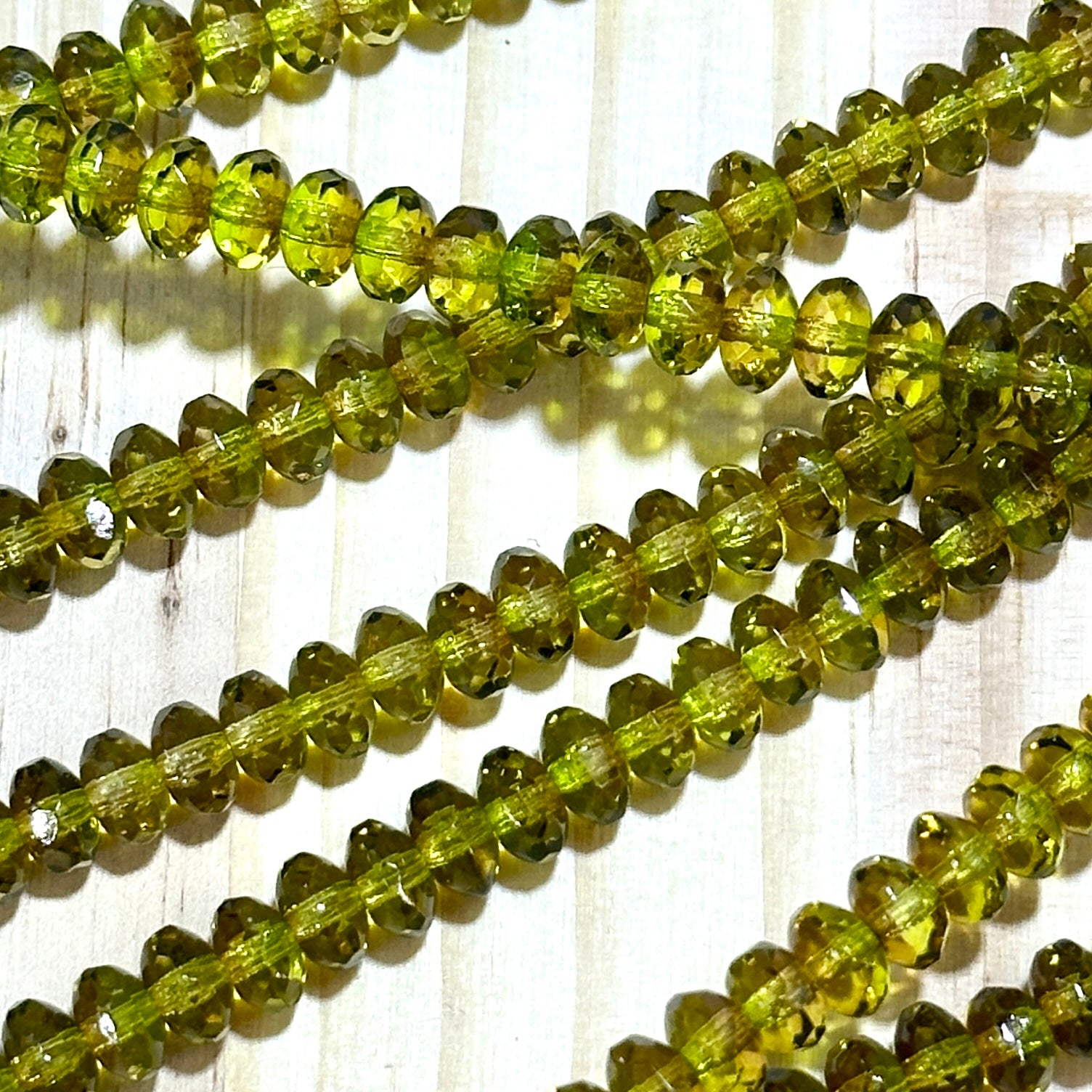 Czech Faceted Glass Doughnut Shaped Fire Polished Rondelle Spacer Beads 4x7mm Tropical Topaz 2-tone tire/donut beads 42pcs J787