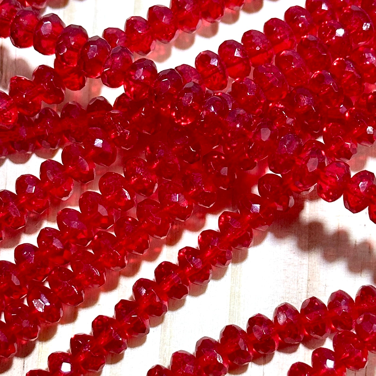 Czech Faceted Glass Doughnut Shaped Fire Polished Rondelle Spacer Beads 4x7mm Light Siam red tire/donut beads 42pcs J788