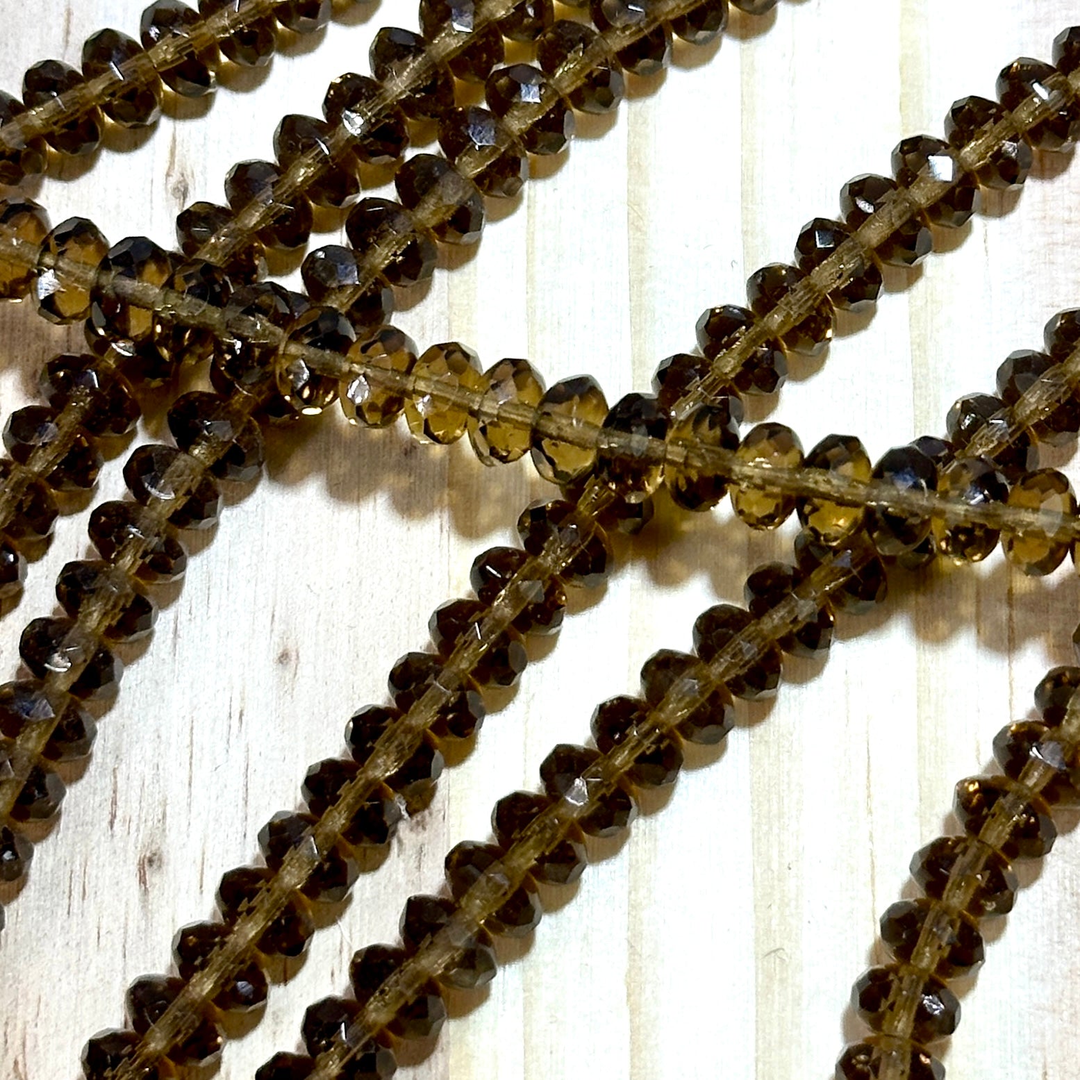 Czech Faceted Glass Doughnut Shaped Fire Polished Rondelle Spacer Beads 4x7mm Smoked Topaz tire/donut beads 42pcs J792