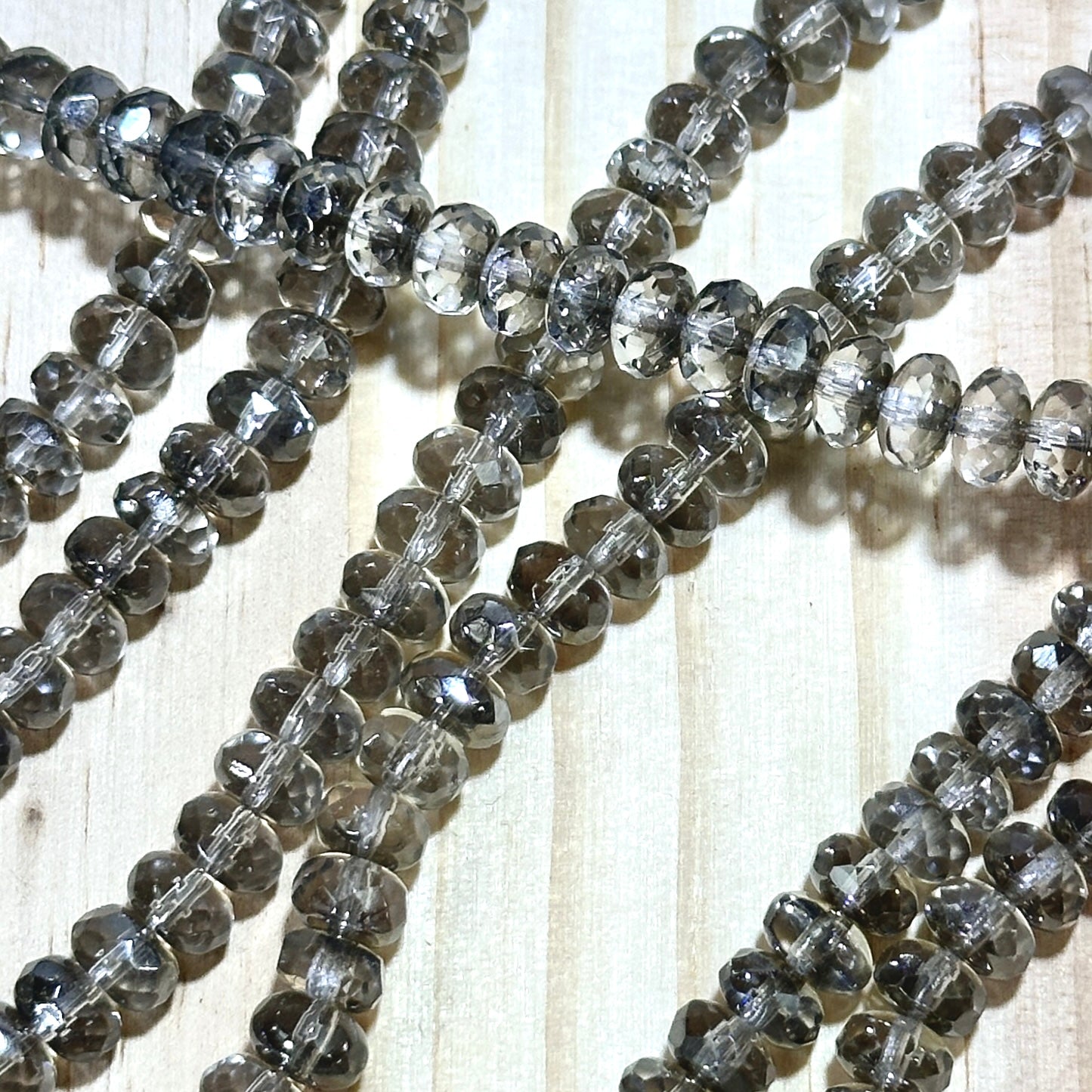 Czech Faceted Glass Doughnut Shaped Fire Polished Rondelle Spacer Beads 4x7mm Crystal Platinum tire/donut beads 42pcs J794