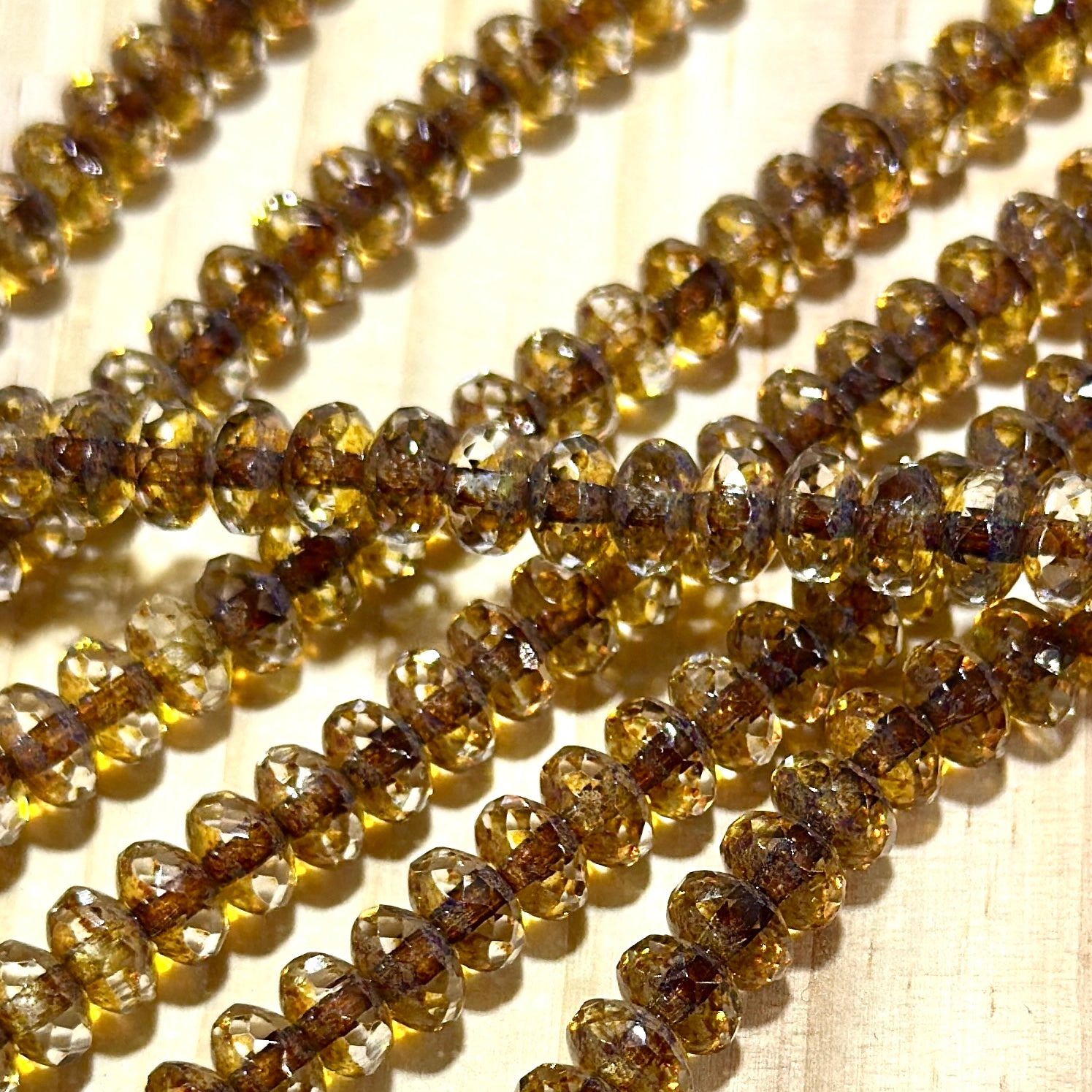 Czech Faceted Glass Doughnut Shaped Fire Polished Rondelle Spacer Beads 4x7mm Crystal Brown Picasso tire/donut beads 42pcs J797