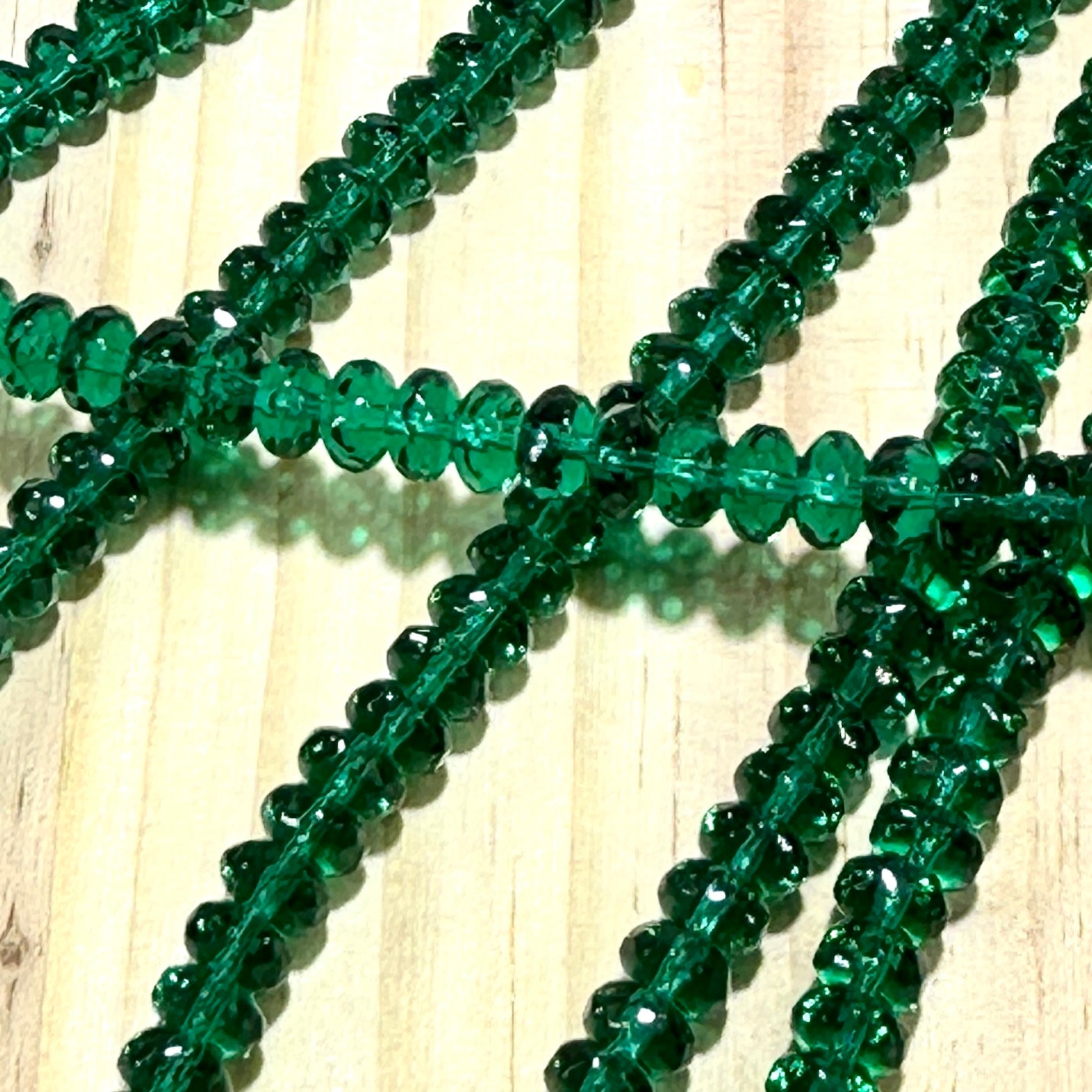 Czech Faceted Glass Doughnut Shaped Fire Polished Rondelle Spacer Beads 4x7mm Emerald green tire/donut beads 42pcs J804