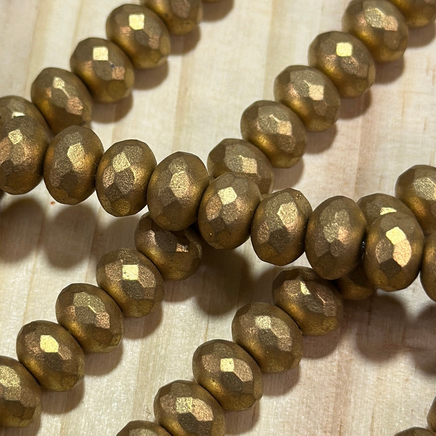 Czech Faceted Glass Doughnut Shaped Fire Polished Rondelle Spacer Beads 6x9mm Matted Gold tire/donut beads 28pcs J817