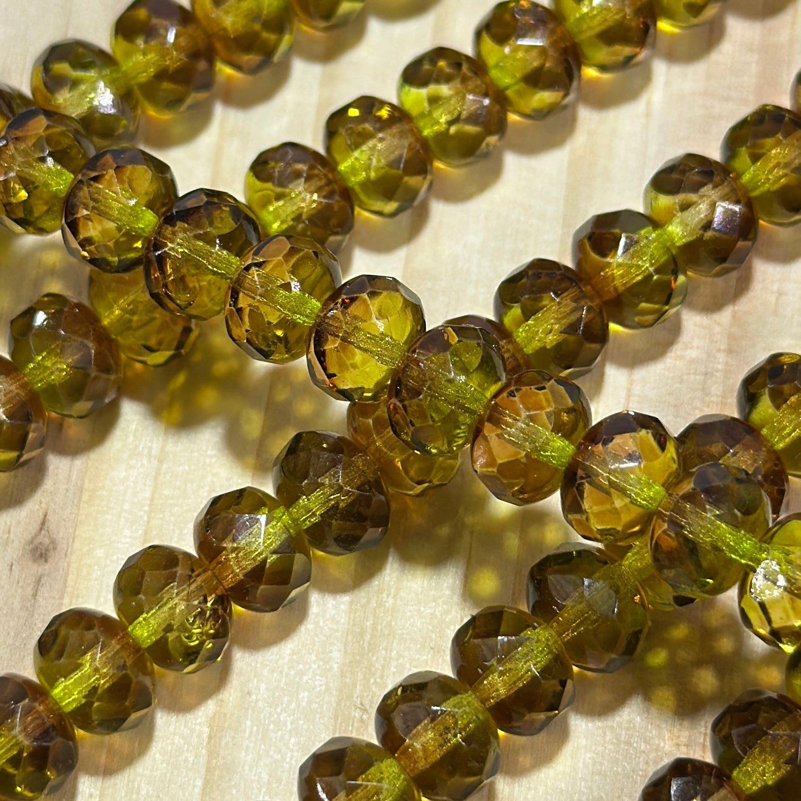 Czech Faceted Glass Doughnut Shaped Fire Polished Rondelle Spacer Beads 6x9mm Tropical Topaz 2-tone tire/donut beads 28pcs J818