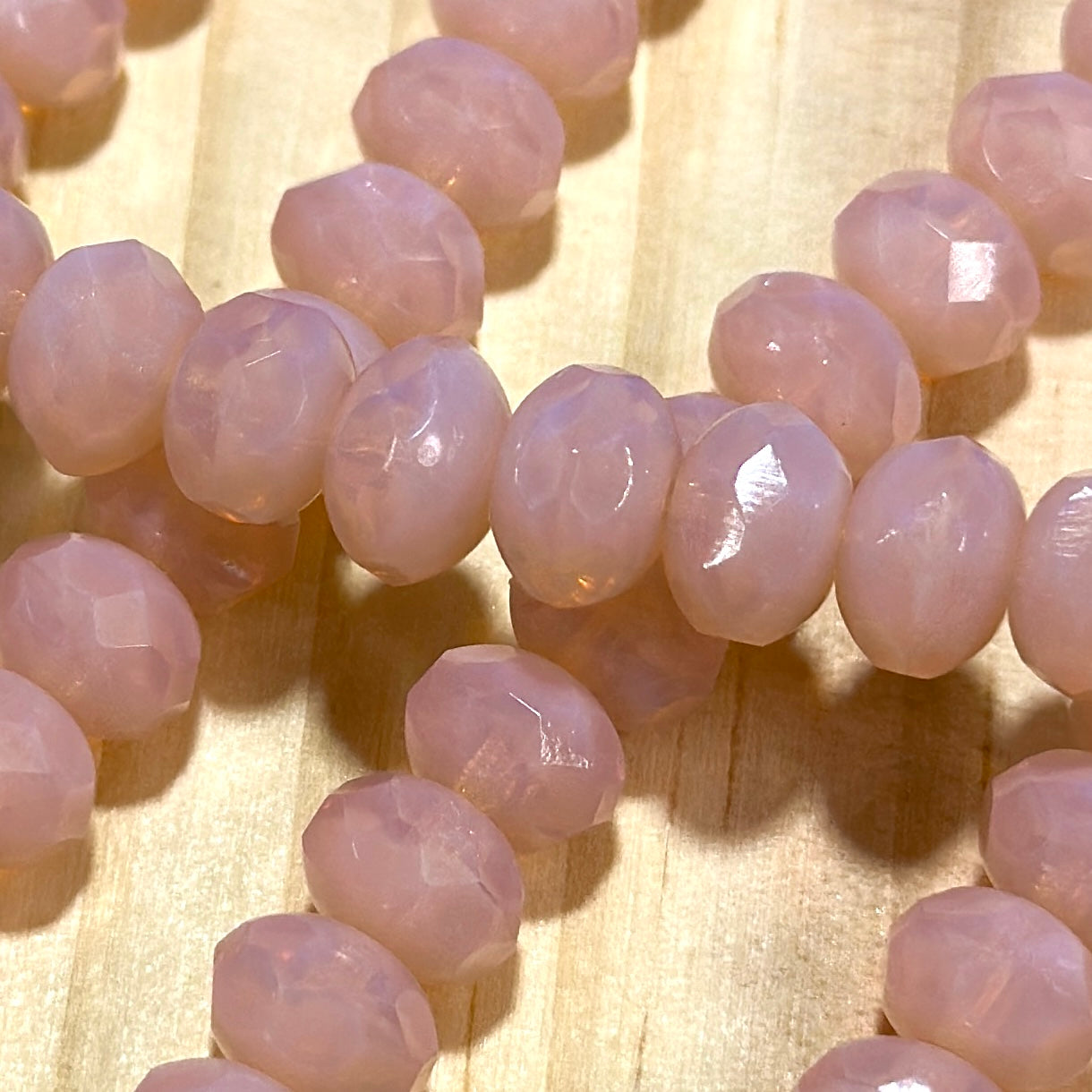Czech Faceted Glass Doughnut Shaped Fire Polished Rondelle Spacer Beads 6x9mm Light Pink Opal tire/donut beads 28pcs J821