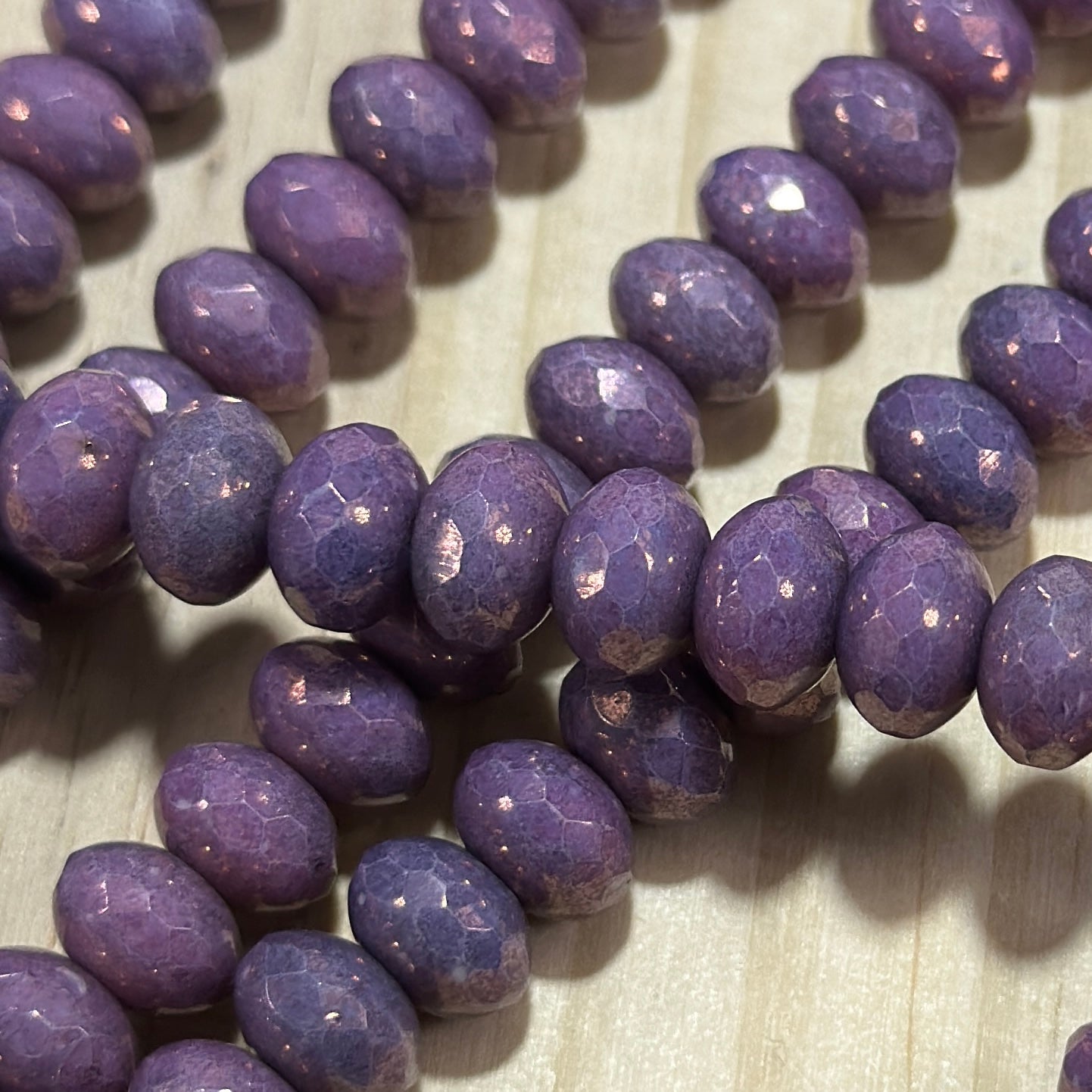 Czech Faceted Glass Doughnut Shaped Fire Polished Rondelle Spacer Beads 6x9mm Violet Opal Luster tire/donut beads 28pcs J829