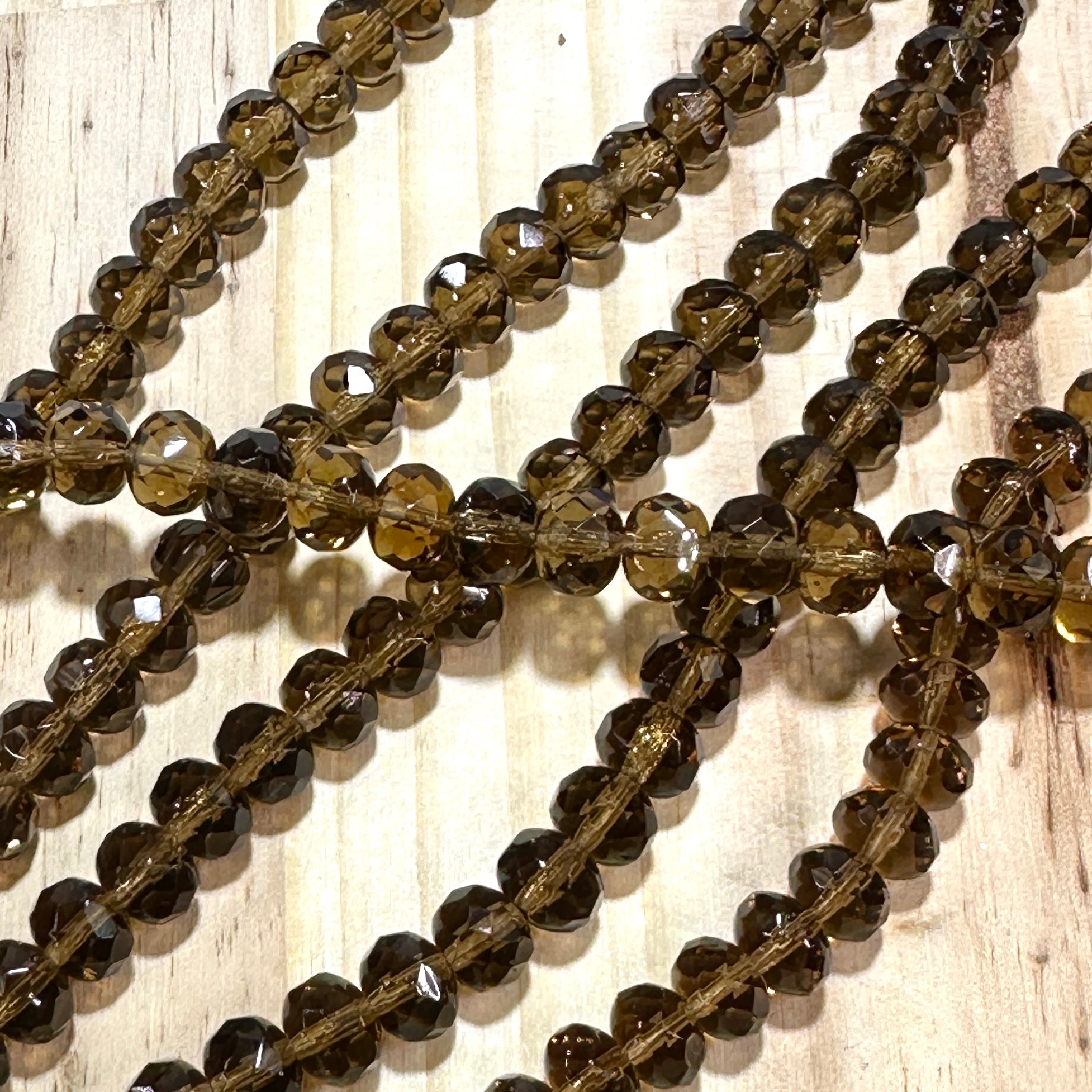 Czech Faceted Glass Doughnut Shaped Fire Polished Rondelle Spacer Beads 6x9mm Smoked Topaz tire/donut beads 28pcs J840